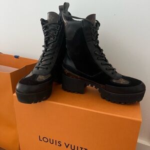 Louis Vuitton Black and Brown Combat Boots
